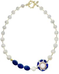 Farra - Irregular Pearls With Lapis Rhinestone Short Necklace - Lyst