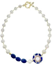 Farra - Irregular Pearls With Lapis Rhinestone Short Necklace - Lyst
