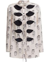 Julia Allert - Neutrals Art Print Longline Tie Front Blouse – Ivory - Lyst