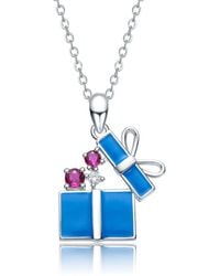 Genevive Jewelry - Plated With & Clear Cubic Zirconia Gift Box Design Christmas Pendant Necklace - Lyst