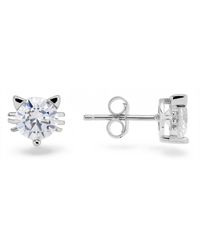 Kylie Harper - Diamond Cz Kitty Cat Stud Earrings - Lyst