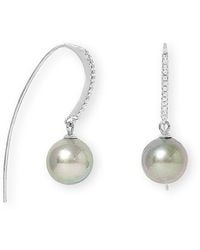 Pearls of the Orient Online - Margarita Tahitian Cultured Pearl Drop Earrings On Long Pave Hooks - Lyst