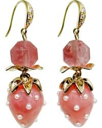 Farra - Watermelon Quartz With Strawberry Glass Dangle Earrings - Lyst
