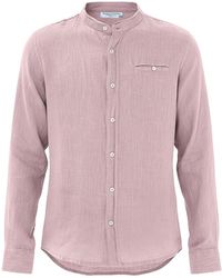 Haris Cotton - Slim Fit Mandrin Neck Linen Shirt Powder - Lyst