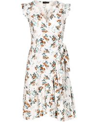 Conquista - Neutrals Ecru Floral Wrap Dress - Lyst