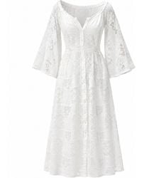 IZABELA MANDOIU - Ivory Lace Elegance Midi Dress - Lyst