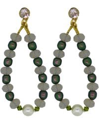 Vickisarge - Neutrals Baroque Pearl & Crystal Hoop Earrings - Lyst