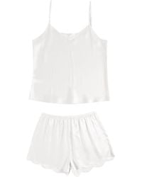 Soft Strokes Silk - Pure Mulberry Silk Pearl Camisole And Scalloped Shorts Set - Lyst