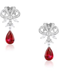 Santinni - Versailles Silver Drop Earrings With Red Crystal - Lyst
