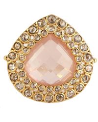 Artisan - Natural Rose Quartz Diamond Cocktail Ring 18k Yellow Gold - Lyst