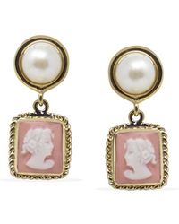 Vintouch Italy - The Beloved Gold-plated Pink Cameo And Pearl Earrings - Lyst