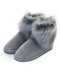 Pretty You London - Foil Detail Fur Lined Bootie Slipper Giselle - Lyst