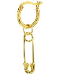 True Rocks - 18Kt Plated Safety Pin On Plated Hoop Earring - Lyst