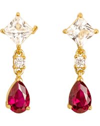 Juvetti - Ori Gold Earrings Set With White Sapphire, Ruby & Diamond - Lyst