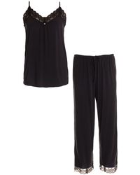 Pretty You London - Bamboo Lace Cami Cropped Trouser Set In Raven - Lyst