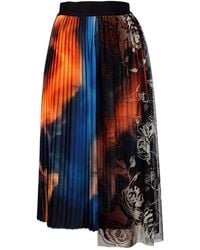 Lalipop Design - Pleated Midi Skirt With Asymmetric Floral Flock Tulle Overlay - Lyst
