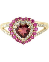 Artisan - Gold Pave Diamond Pink Tourmaline Sapphire Cocktail Ring Handmade - Lyst