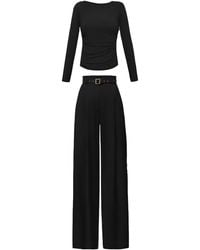 ALINA CERNĂTESCU - Damaris Set Classic Fitted Draped Wool Blouse & Tailored Trousers Set With Included Fabric Belt - Lyst