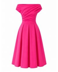 Girl In Mind - Betty Asymmetric Neckline Skater Midi Hot - Lyst