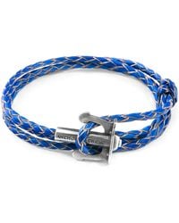 Anchor and Crew - Royal Blue Union Anchor Silver And Braided Leather Bracelet - Lyst