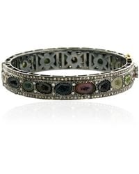 Artisan - 18k Solid Gold & 925 Sterling Silver With Geode Pave Diamond Antique Bangle - Lyst