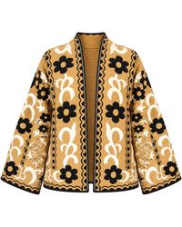 IZABELA MANDOIU - Golden Camel, & Ivory Floral Alpaca & Wool Blend Cardigan - Lyst