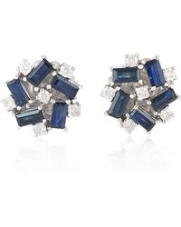 Artisan - 18K Sapphire & Diamond Cluster Stud Earrings - Lyst