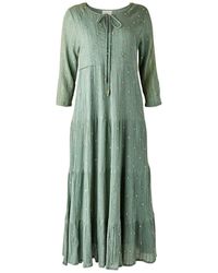 Aspiga Crystal Embroidered Organic Cotton Midi Dress | Khaki - Green