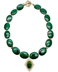 Farra - Oval Malachite With Gemstone Pendant Chunky Necklace - Lyst