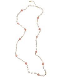 Farra - Freshwater Pearls And Watermelon Quartz With Rose Charms Long Necklace - Lyst