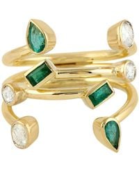 Artisan - 18k Yellow Gold Between The Finger Ring Natural Emerald Jewelry - Lyst