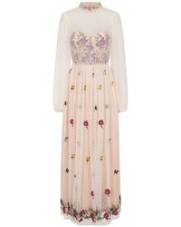 Frock and Frill - Neutrals Gaia Champagne Floral Embroidered Maxi Dress - Lyst