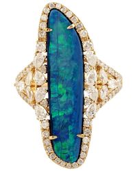 Artisan - Natural Diamond Opal Doublet Cocktail Ring 18k Yellow Gold Handmade Jewelry - Lyst