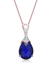 Genevive Jewelry - White And Blue Cubic Zirconia Rose Gold Plated Sterling Silver Necklace - Lyst