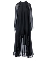 concept A trois - Long Dress With Semi Transparent Sleeves And A Slight Train - Lyst