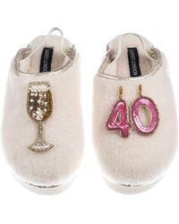 Laines London - Neutrals Flatform Cloud Closed Toe Slippers With 40Th Birthday & Champagne Glass Brooches - Lyst