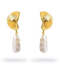Ebru Jewelry - Sea Shell & Pearl Drop Good Luck Earrings - Lyst
