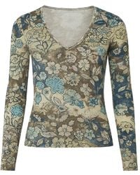 Conquista - Floral Print V-Neck Long-Sleeve Top - Lyst