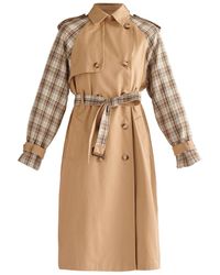 Paisie Plaid Trench Coat In Tan - Natural