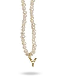 LINYA JEWELLERY - Mono Letter Pearl Necklace Y - Lyst