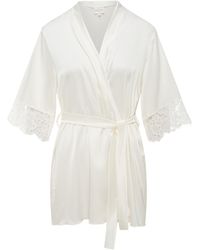 SAETA Paris - Neutrals Satin Silk & Cotton Lace Kimono Robe - Lyst