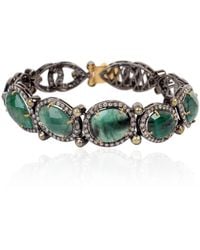 Artisan - Natural Ice Diamond & Emerald Designer Bangle Bracelet In 18k Gold With Silver - Lyst