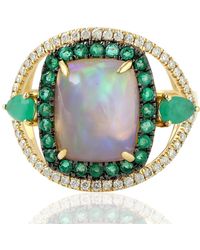 Artisan - 18kt Yellow Gold Pave Diamond Natural Emerald Opal Ethiopian Ring - Lyst