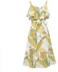 Smart and Joy - Tropical Printed Trapeze Dress With Ruffles And Thin Straps - Lyst
