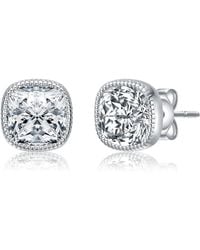 Genevive Jewelry - Plated Square Bezel Set Clear Cubic Zirconia Stud Earrings - Lyst