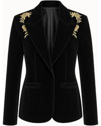 Malo - Velvet Blazer With Floral Embroidery - Lyst