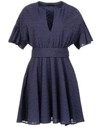 Conquista - Dark Embroidered Dress With Ruffle Sleeves - Lyst