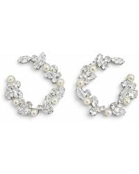 Maison De Gala - Crystal And Pearl Open Hoop Earrings - Lyst
