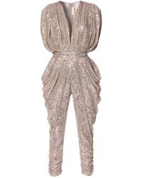 AGGI by HALEWSKI - Saddie Champagne Draped Sequinned Jumpsuit - Lyst