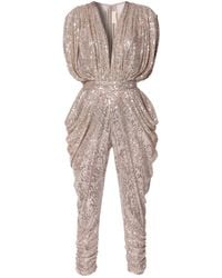 AGGI - Saddie Champagne Draped Sequinned Jumpsuit - Lyst